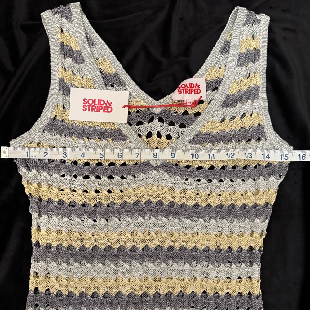 Solid & Striped Lalo Metallic Crochet Knit Mini Dress Silver Gold Size M NWT - Picture 6 of 9